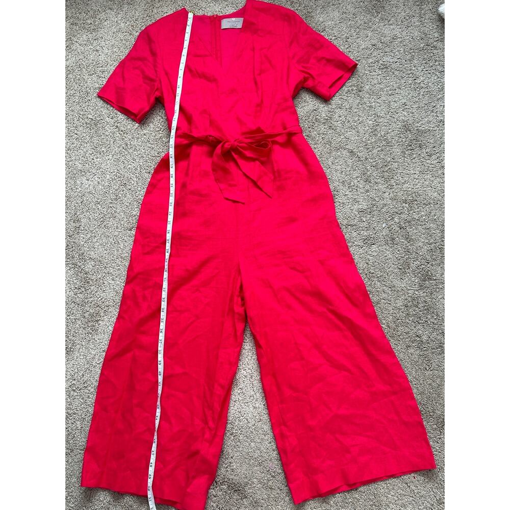 100% Linen Sz 8 Hot Pink Wide Leg Jumpsuit with Pockets Belted Natural Fibers - Picture 15 of 15